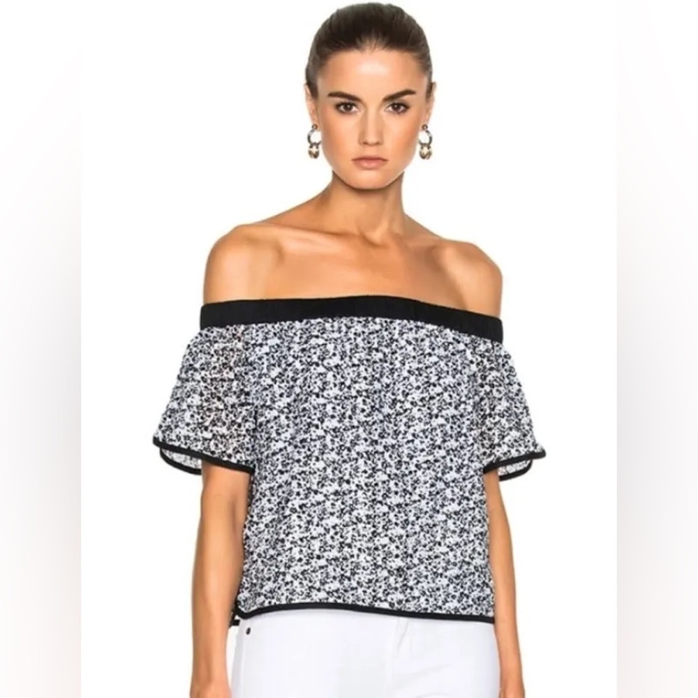 RAG & BONE NY black & white artsy dot print crochet eyelet lined cotton blouse